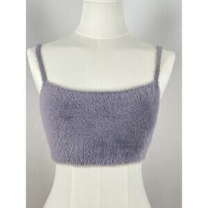 SUNDAY BEST FUZZY CROP SWEATER TANK IN GREY LAVENDER (Womens: 2XXS)